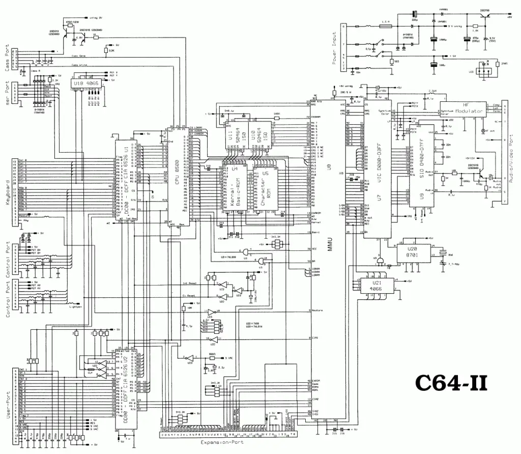 Schematic image of C64 short board number 252311 for PCB revisions: REV.3, REV.4, REV.B